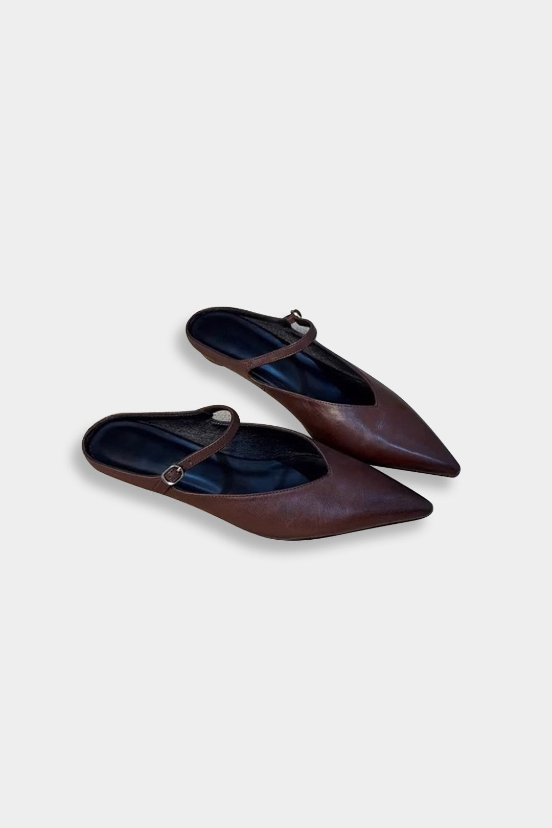 Faux Leather Buckle Pointed Slippers