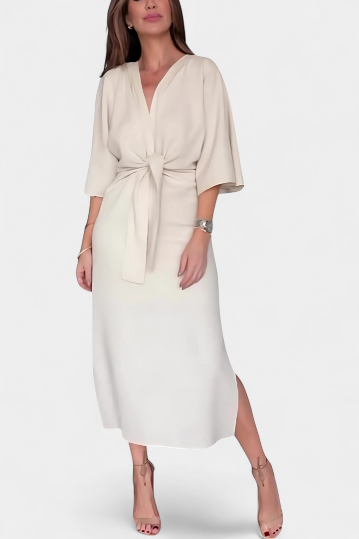 Ainhoa Casual Dress with V-Neck and Front Knot