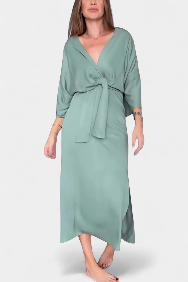 Ainhoa Casual Dress with V-Neck and Front Knot