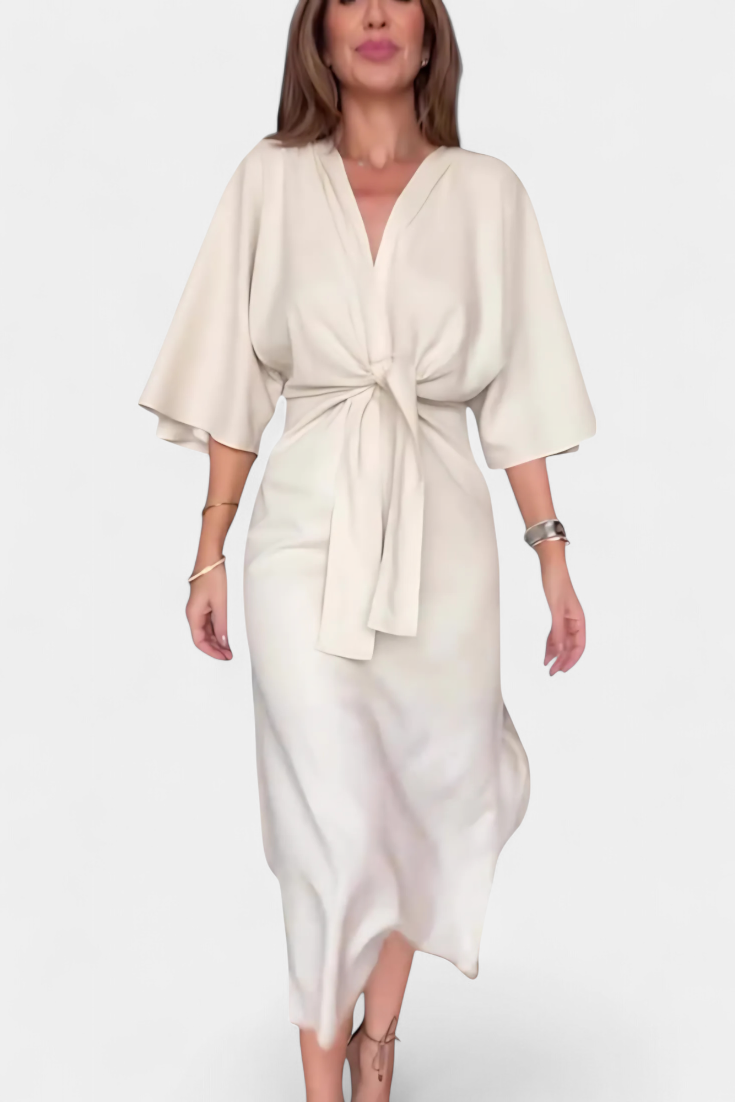 Ainhoa Casual Dress with V-Neck and Front Knot