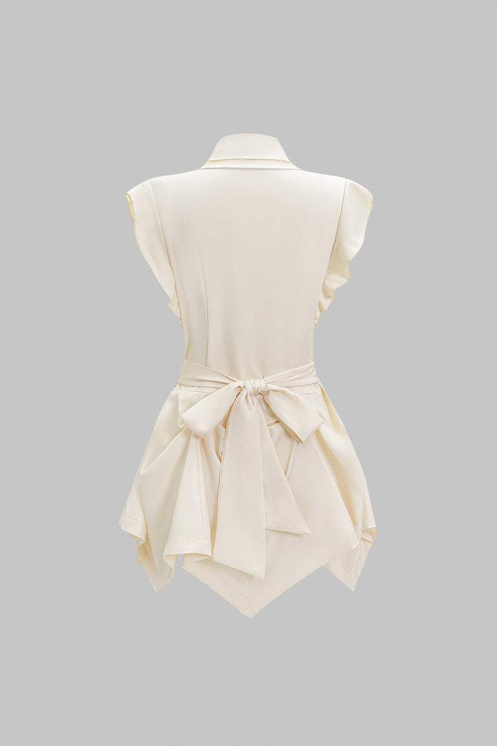 V-Neck Ruched Flutter Sleeve Button Corset Waist Tie-Back Shirt