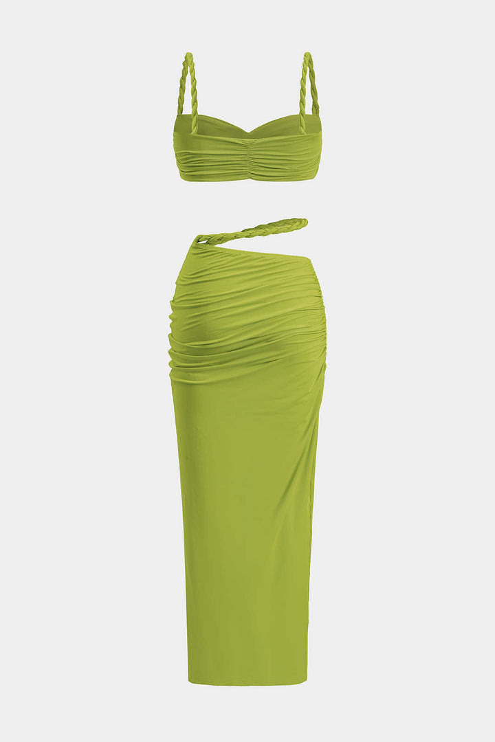 Ruched Backless Cami Top And Cut Out Skirt Set