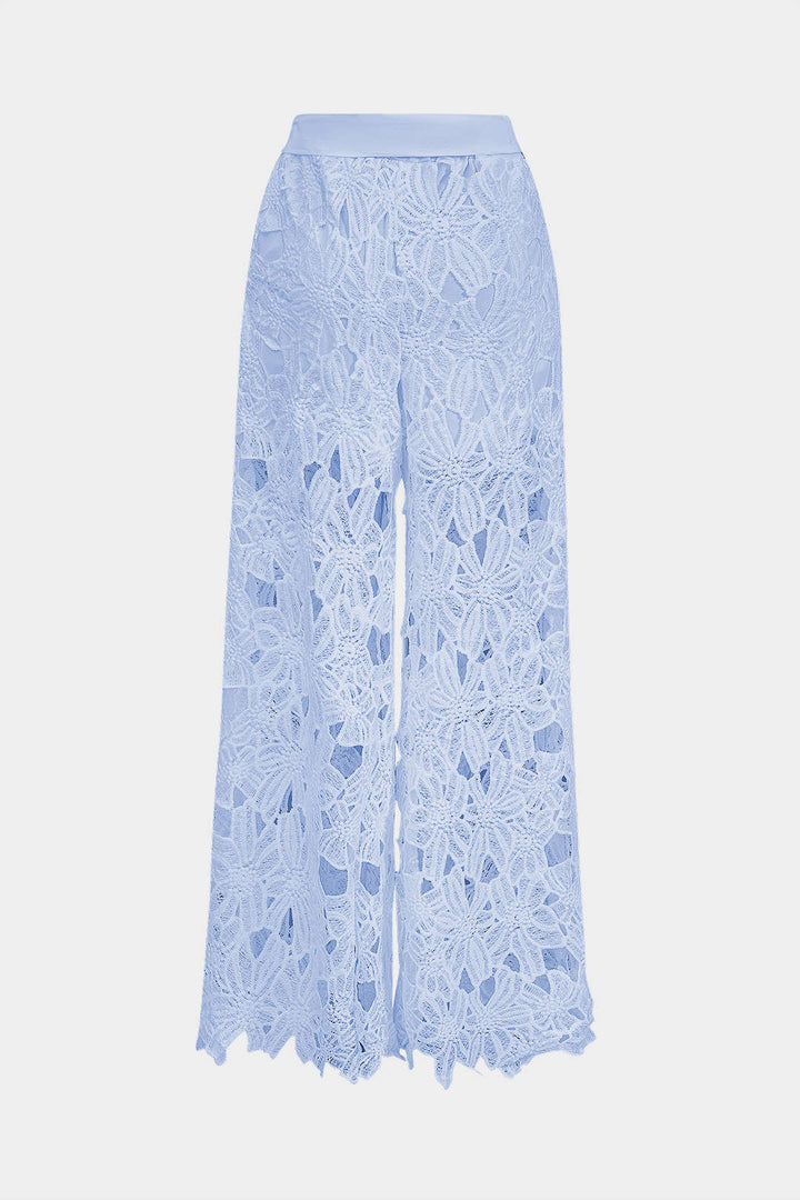 Hollow Out Lace Top And Tie Up Trousers Set