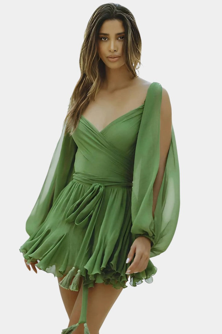 Skylar Mini Dress with V-Neck and Light Sleeves