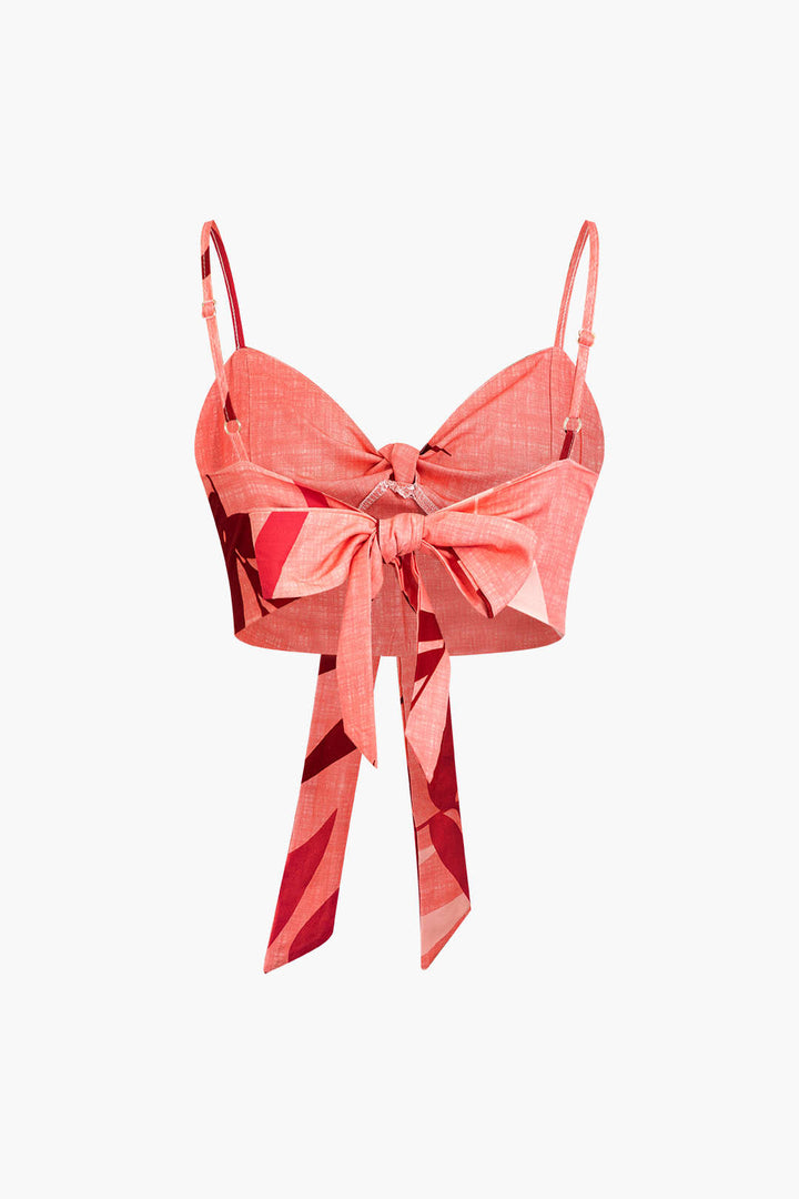 Bamboo Leaf Print Knot Cami Top And Pants Set