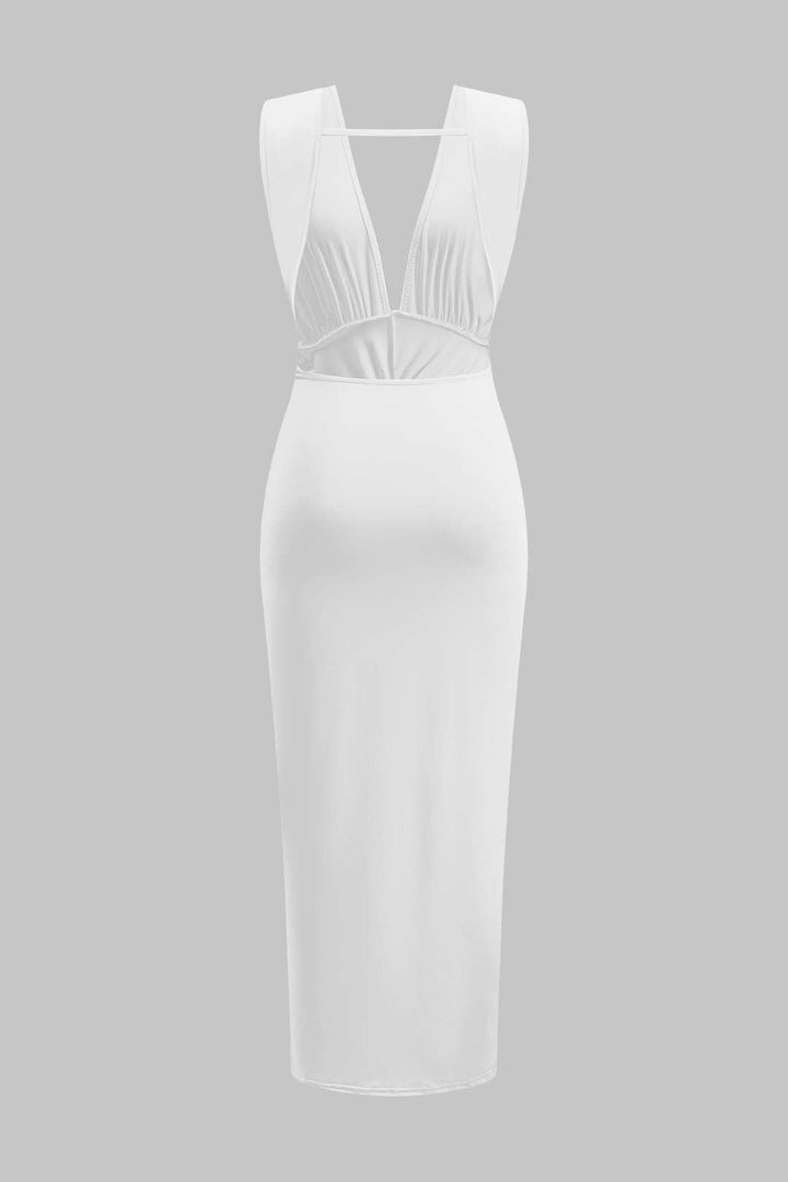 Ruched Twist Knot Backless Sleeveless Midi Dress