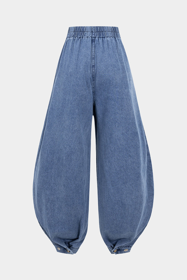 Denim High Waist Zipper Barrel Jeans