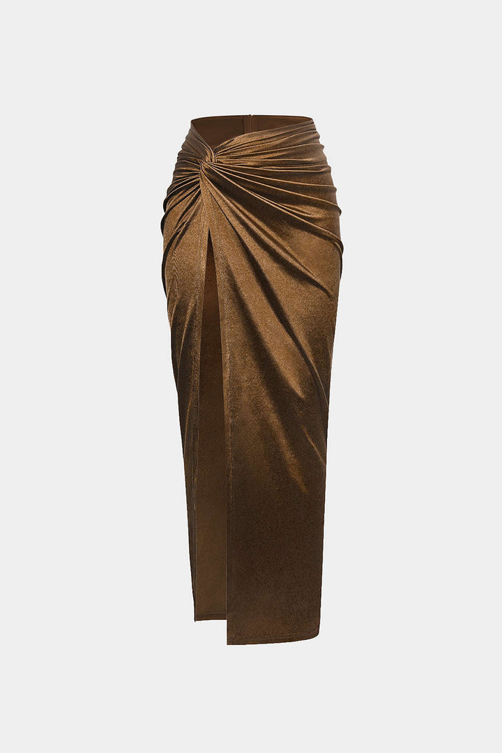 Twist Detail High Slit Midi Skirt