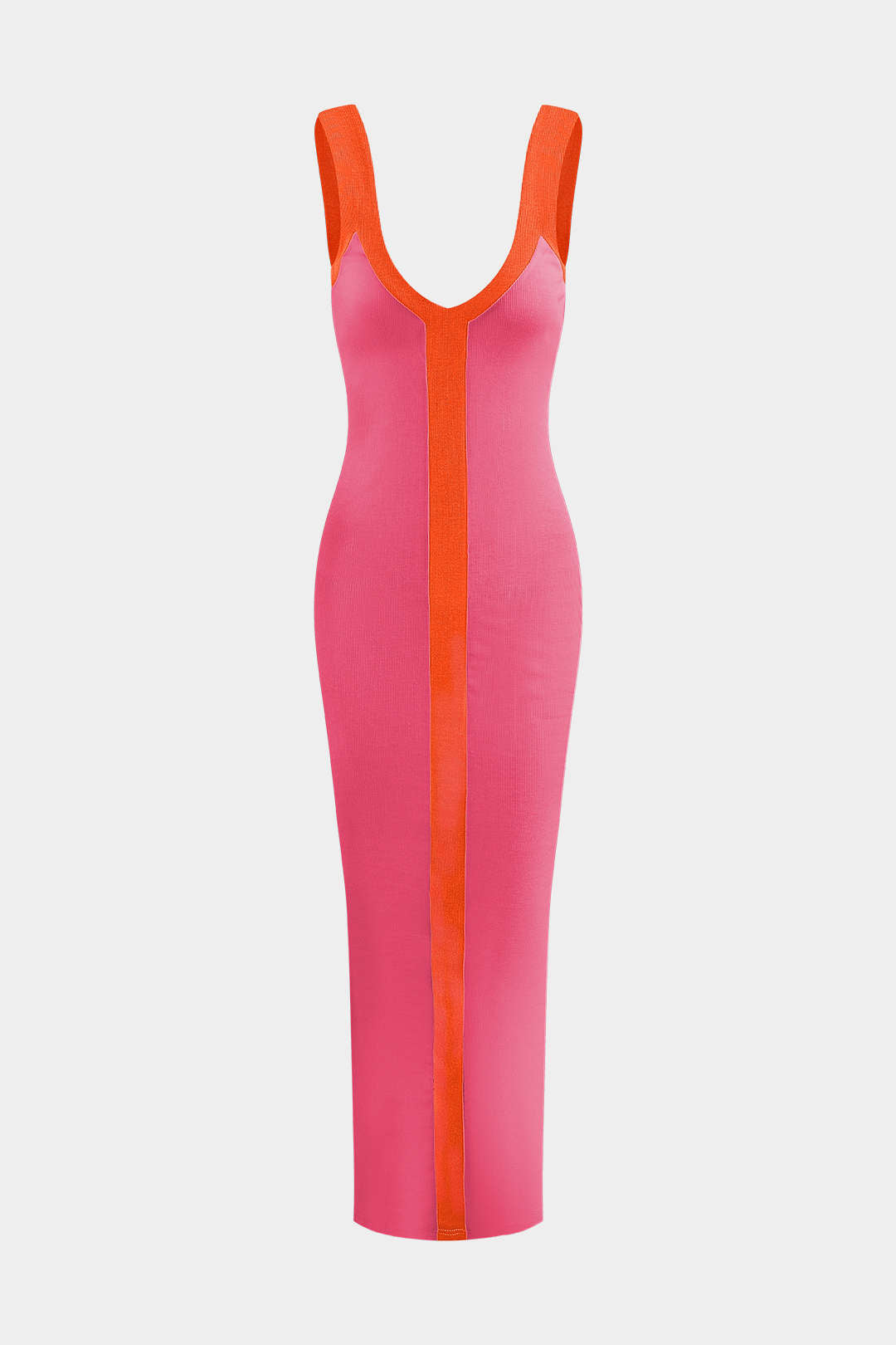 Colorblock V-neck Ribbed Split Maxi Dress