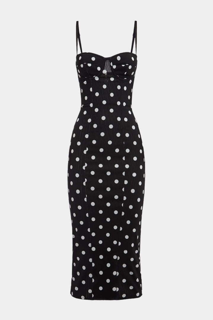 Polka Dots Print Sleeveless Slip Midi Dress