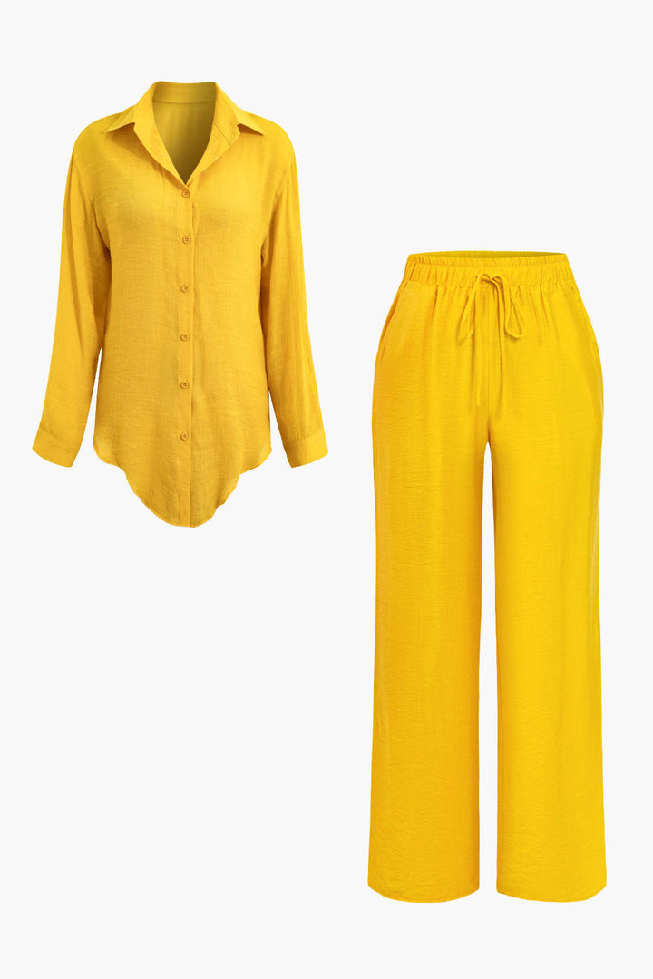 Tie Front Shirt And Wide Leg Pants Set