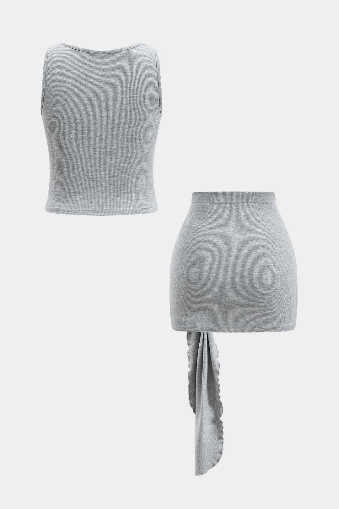 Solid Sleeveless Tank Top And Ruched Tie Front Skirt Set