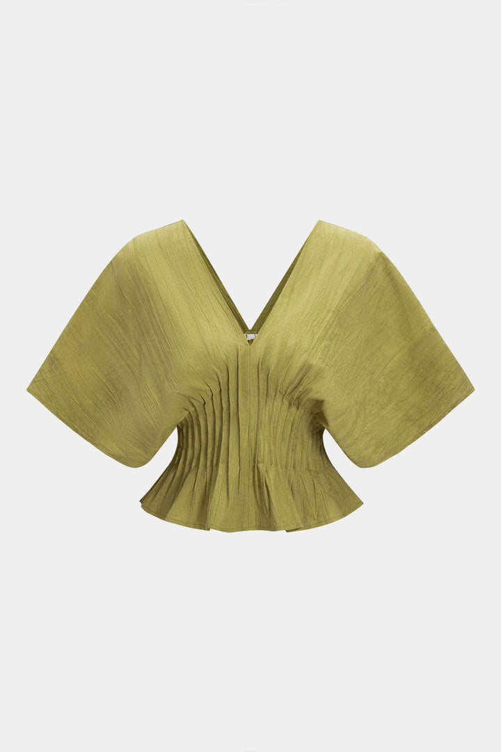 Linen Pleated Short-Sleeve Shirt