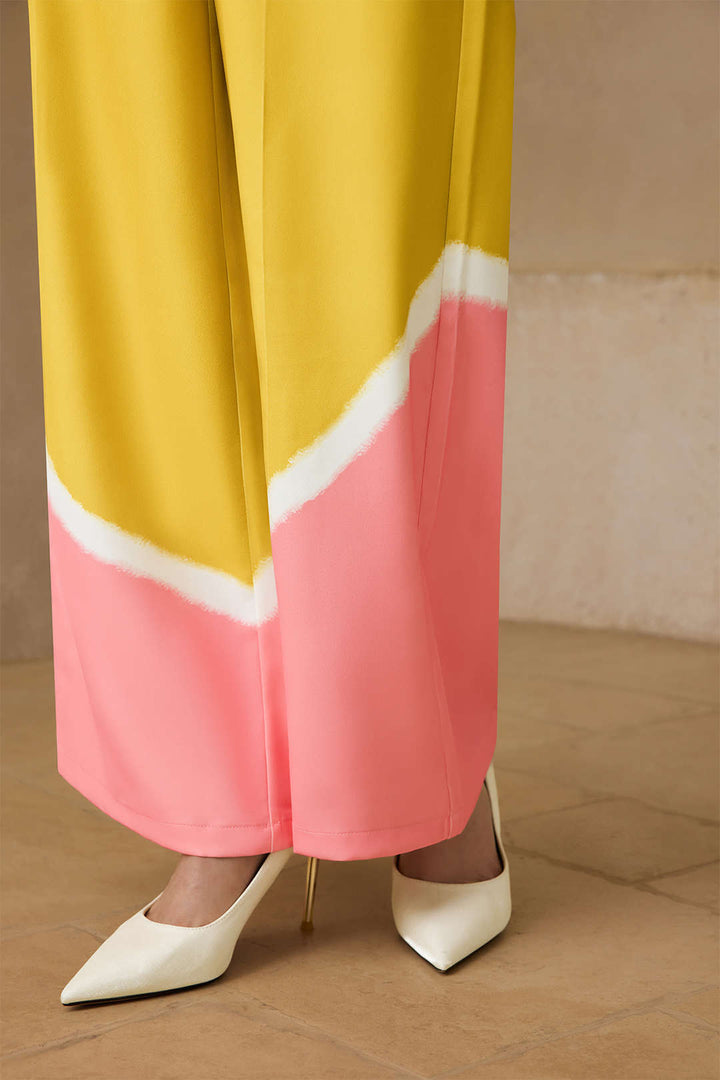 Contrast Pleated Wide Leg Trousers