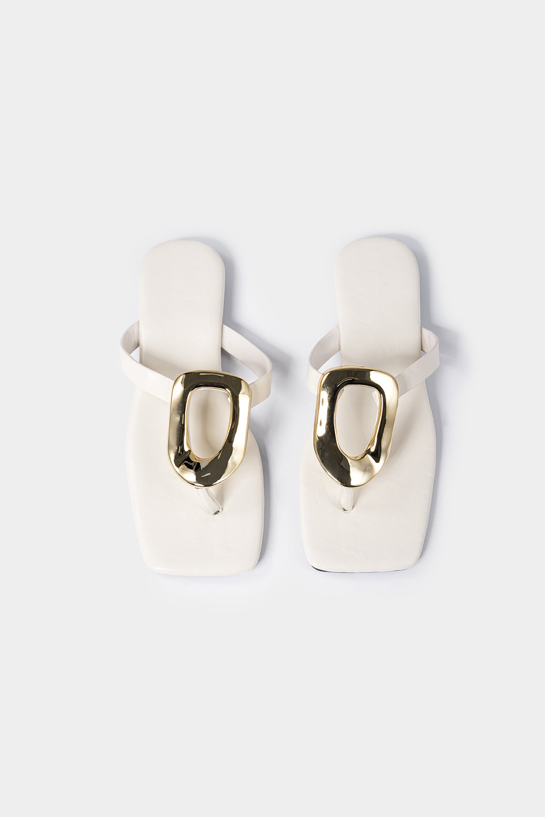 Metallic Buckle Open Toe Flats