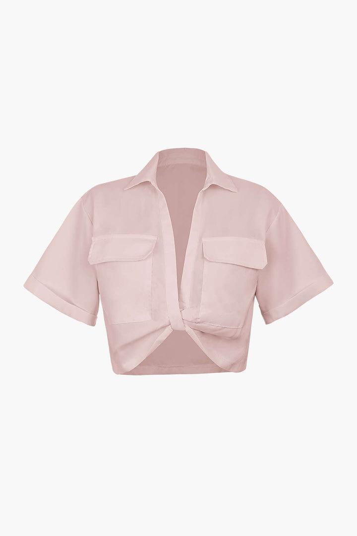 Basic Flap Pocket Twist Hem Shirt