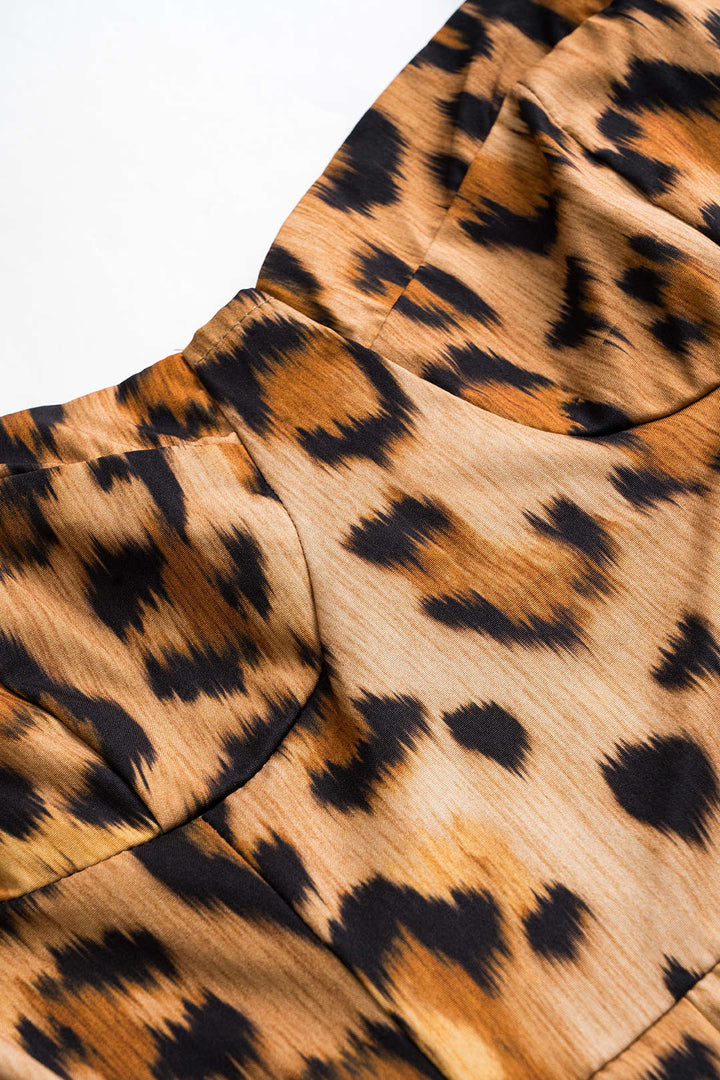Leopard Print Ruched Bustier Slip Midi Dress