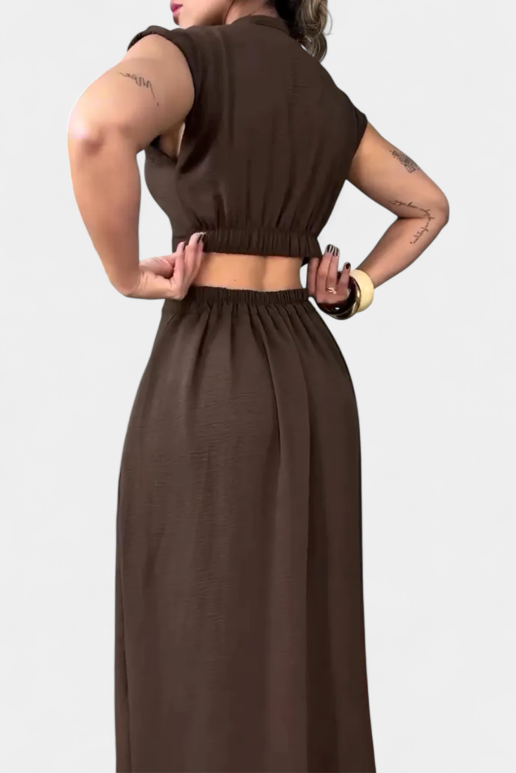 Griselda Midi Dress with Buttons and Open Waist