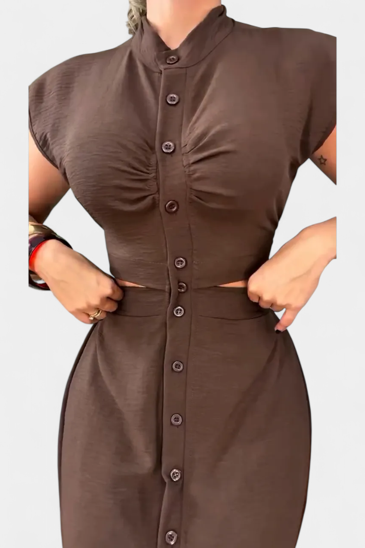 Griselda Midi Dress with Buttons and Open Waist