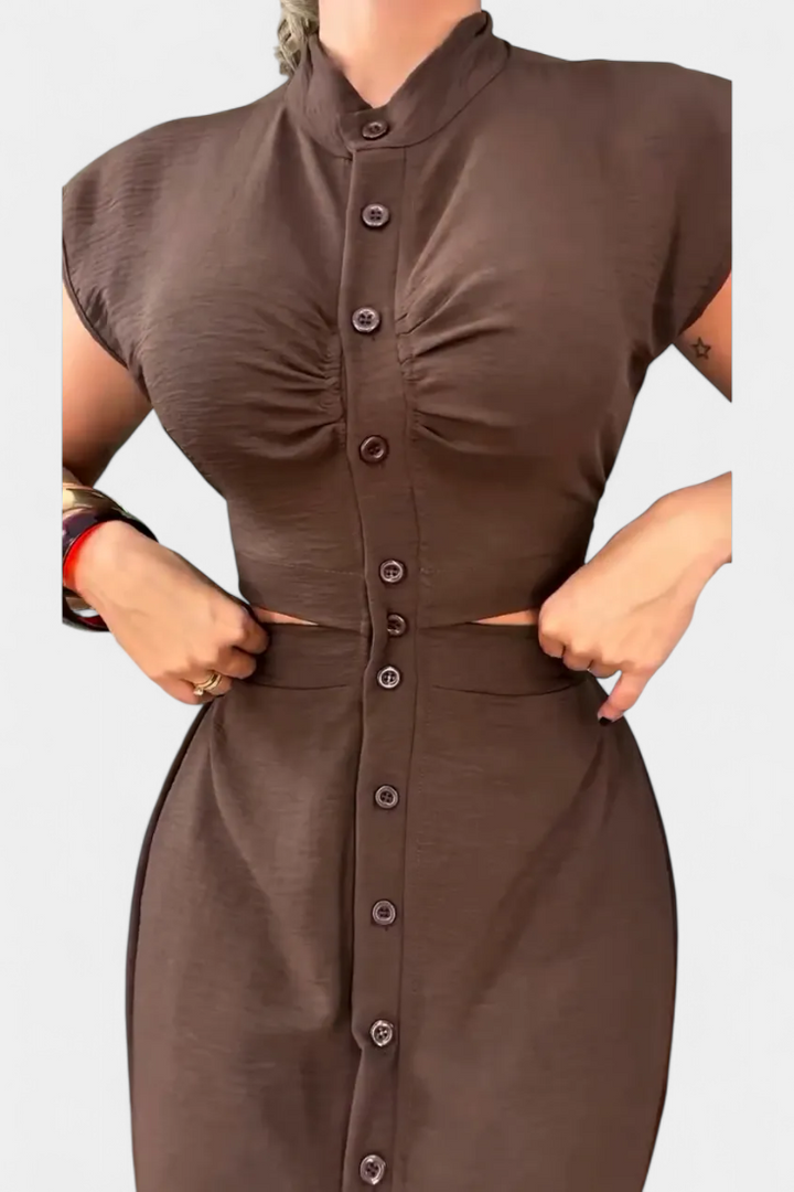 Griselda Midi Dress with Buttons and Open Waist