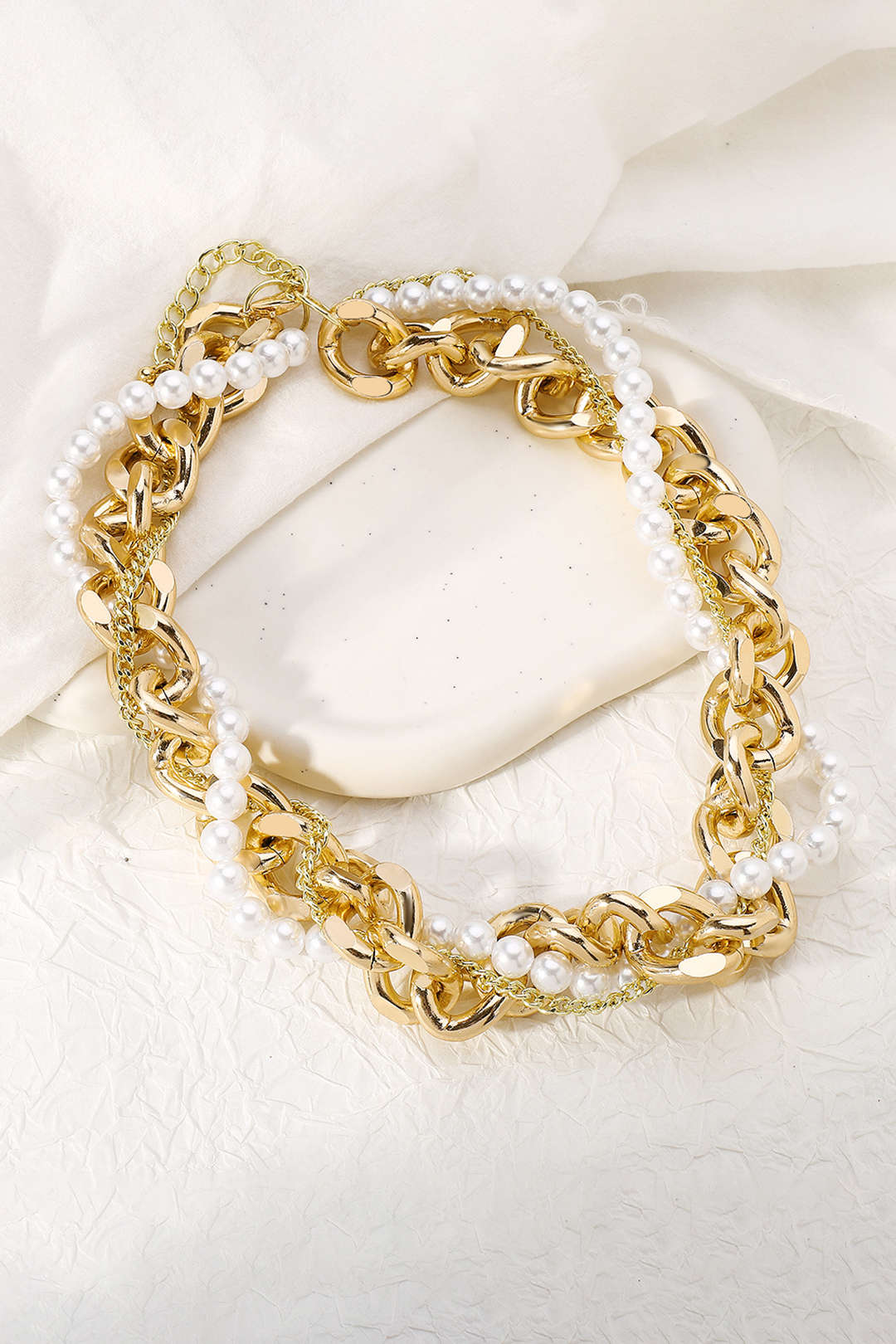 Metal Pearl Layered Necklace