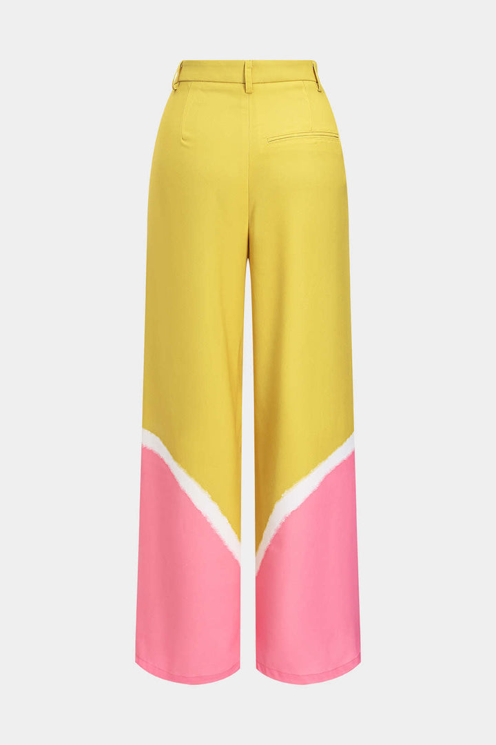Contrast Pleated Wide Leg Trousers