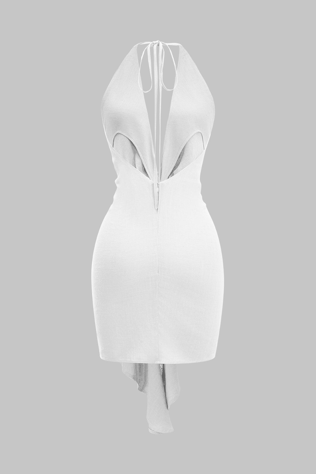 Linen Tie Front V-Neck Halter Neck Ruched Backless Sleeveless Mini Dress