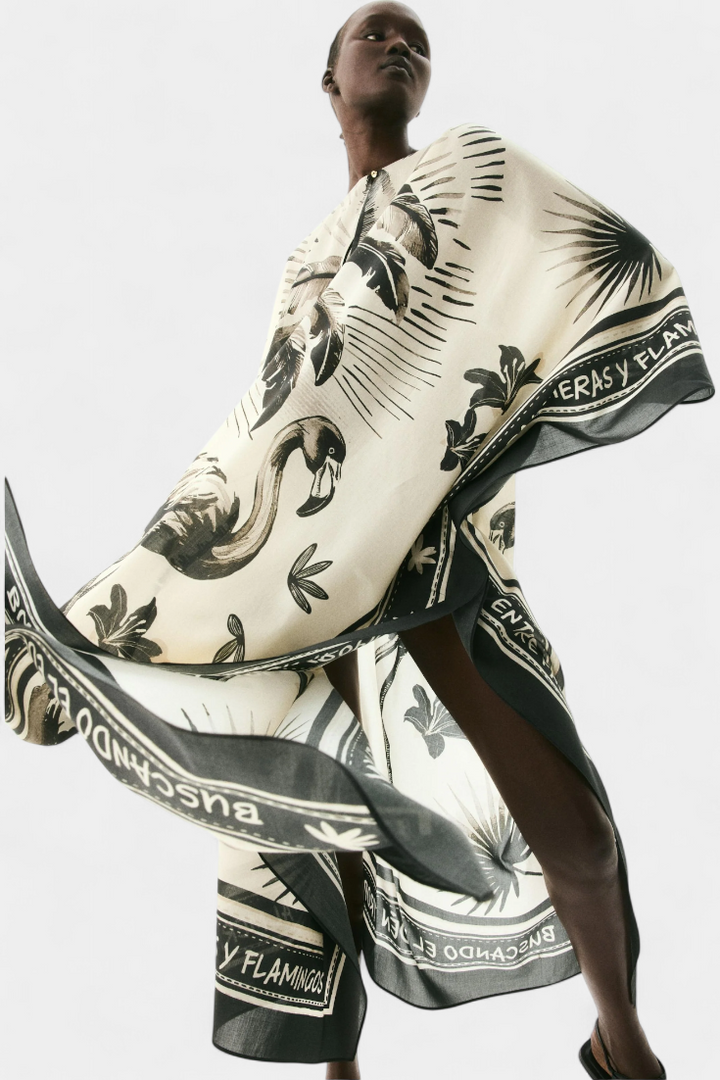 Guadalupe Oversized Kaftan Dress with Flamingo and Palm Tree Prints
