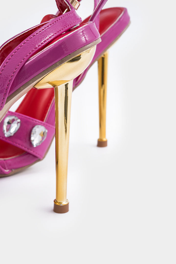 Metallic Decor Rhinestone Pointed Heels