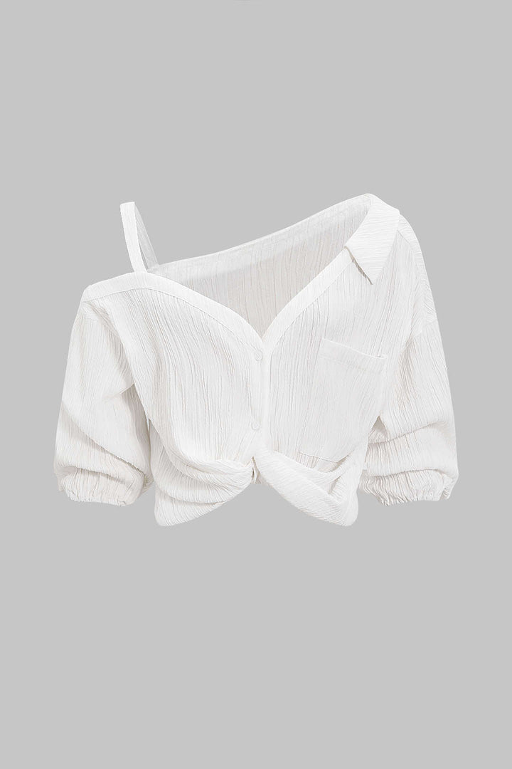 Button Asymmetrical Backless Long-Sleeve Shirt