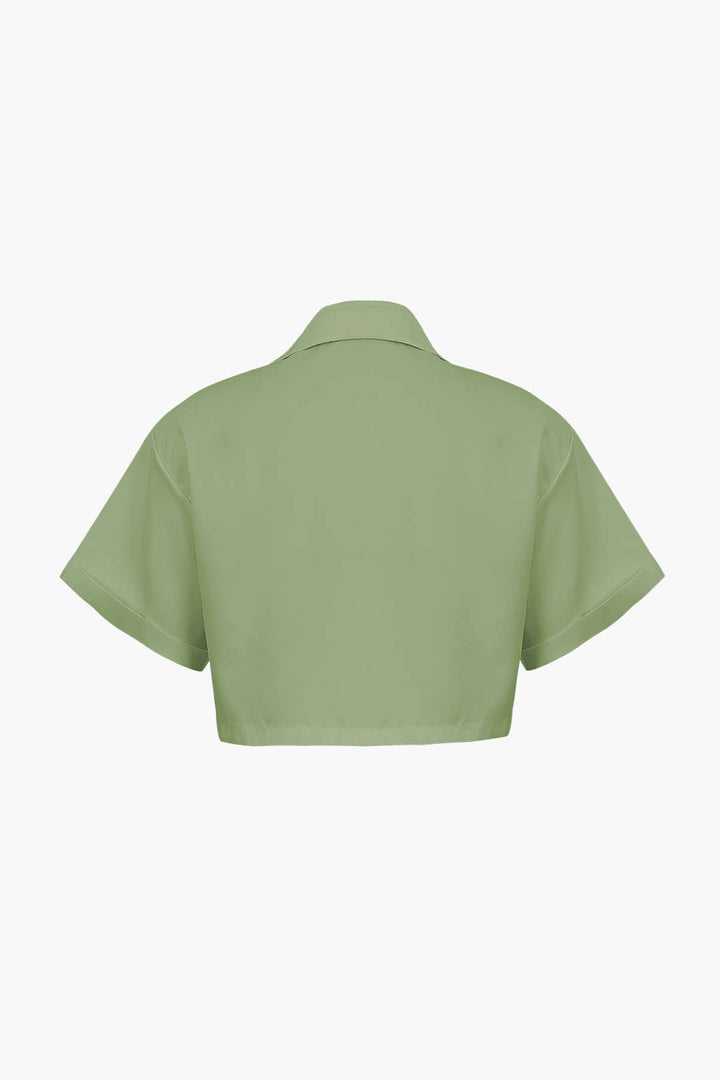 Basic Flap Pocket Twist Hem Shirt