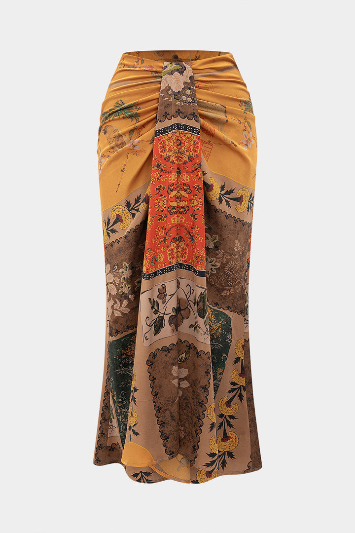 Floral Print Ruched Skirt
