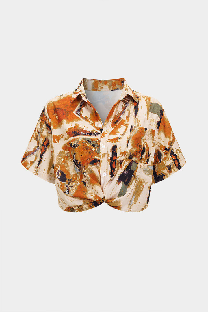 Retro Print Button Short-Sleeve Shirt