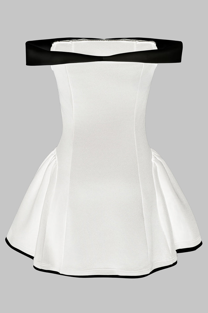 Contrast Ruched Strapless Sleeveless Mini Dress