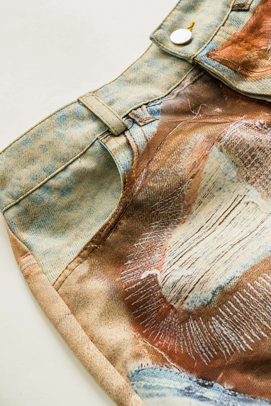 Abstract Print Button Pocket Trousers