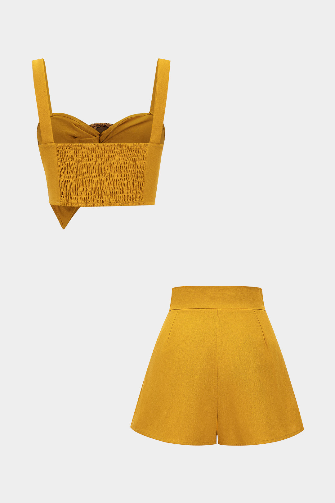 Linen Ruched Smocked Cami Top And Solid Shorts Set