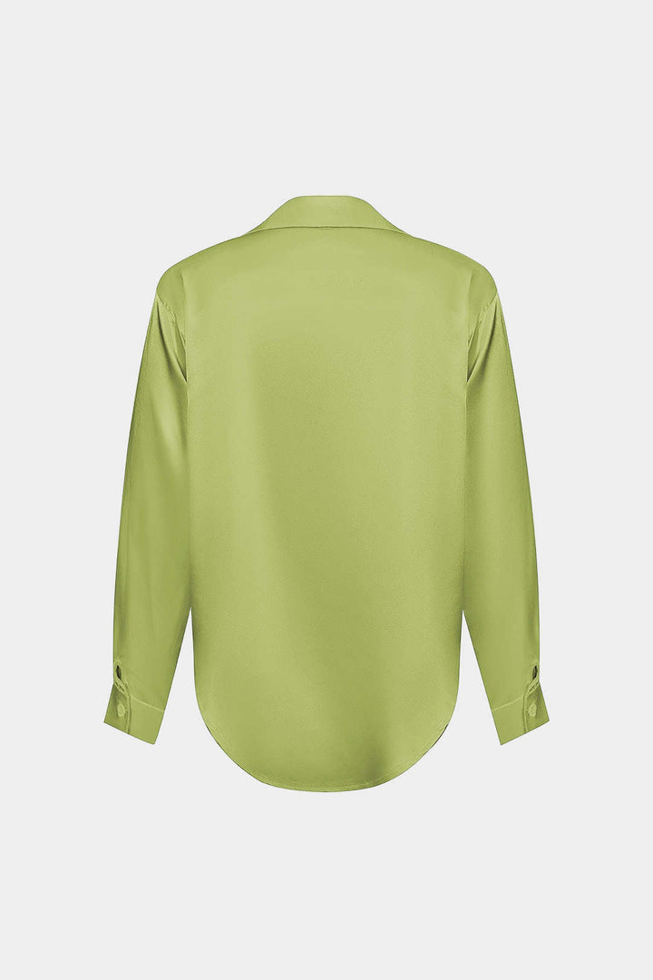 Basic Solid Satin Long-Sleeve Shirt