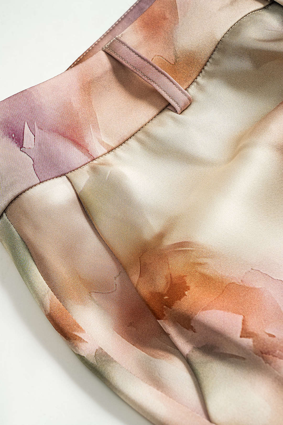 Watercolor Print Satin Pocket Trousers