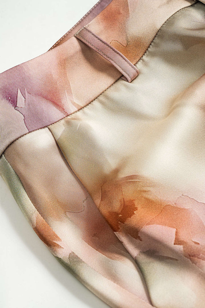 Watercolor Print Satin Pocket Trousers