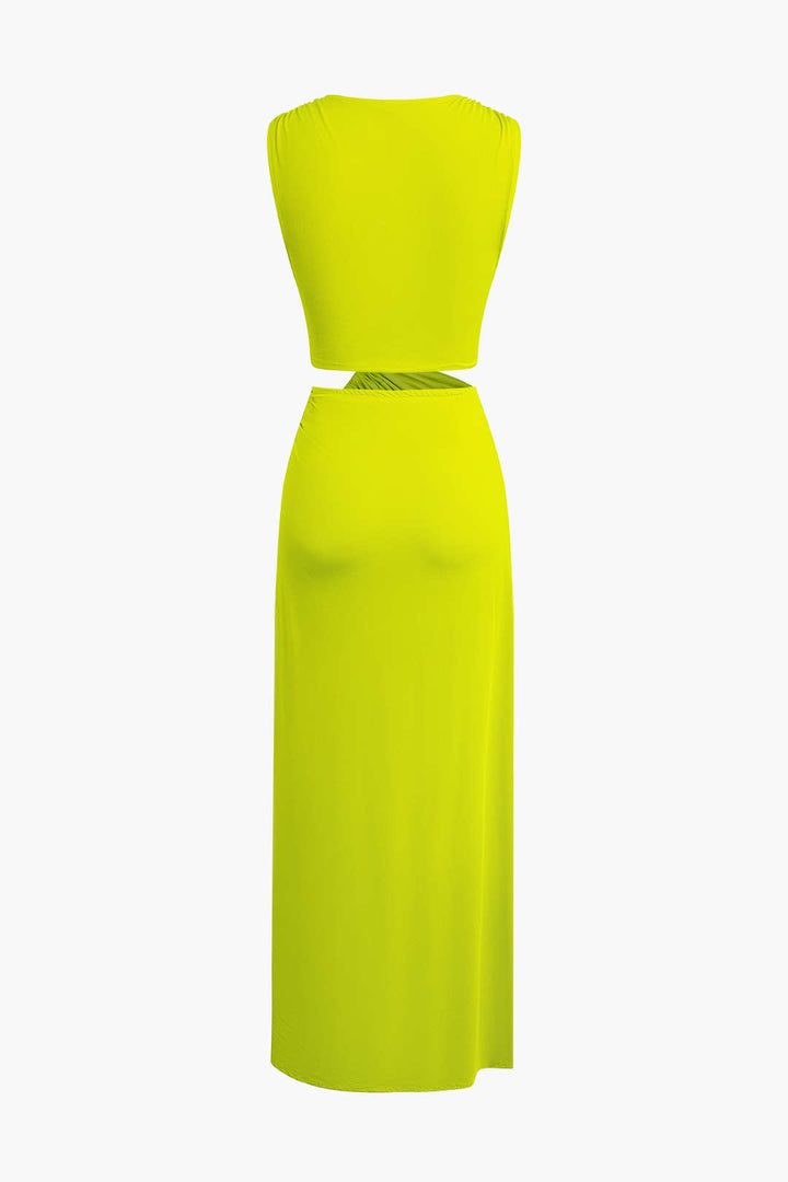 Cut Out Twist Knot Sleeveless Slit Midi Dress