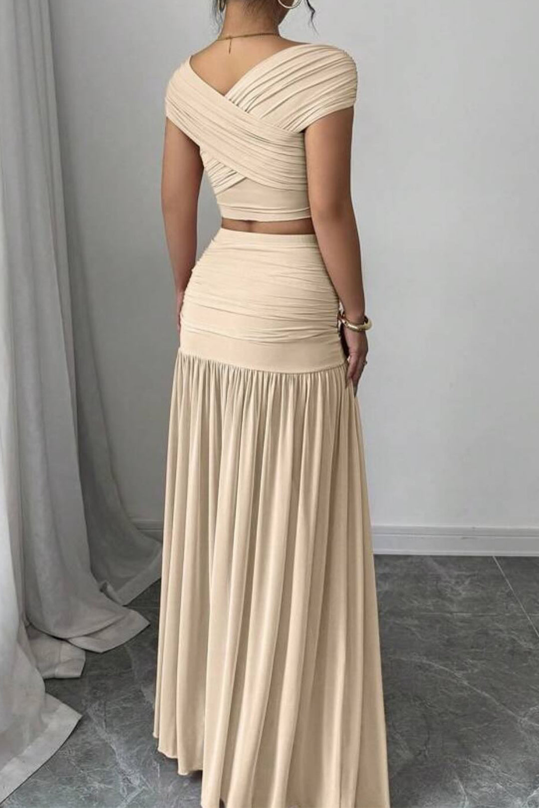 Ruched Patchwork Top And Skirt Set