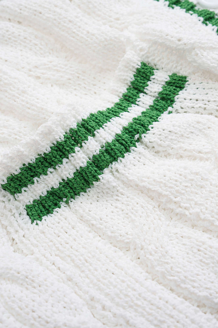 Contrast Knit Button Short-Sleeve Top