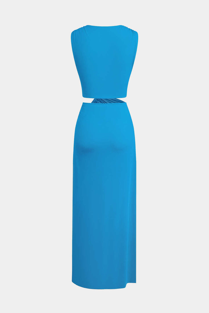 Cut Out Twist Knot Sleeveless Slit Midi Dress