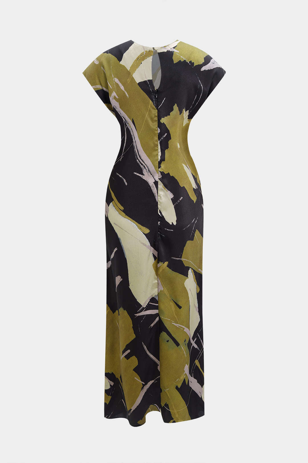 Tie Dye Ruched Cut Out Button Twist Knot Midi Dress