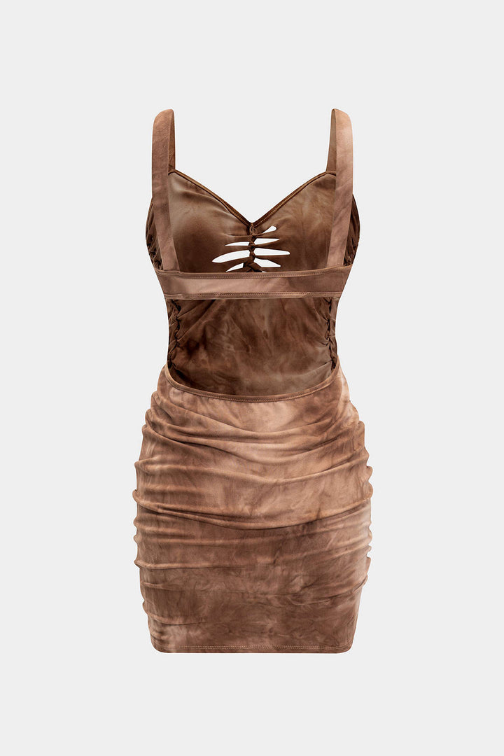 Cut Out Detail Ruched Backless Sleeveless Midi Dress