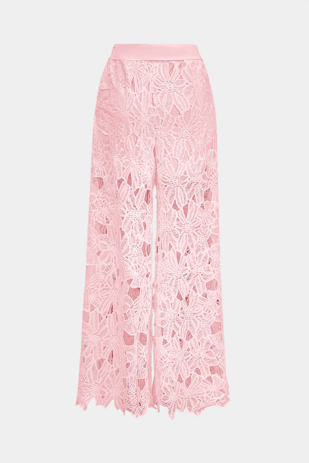 Hollow Out Lace Top And Tie Up Trousers Set