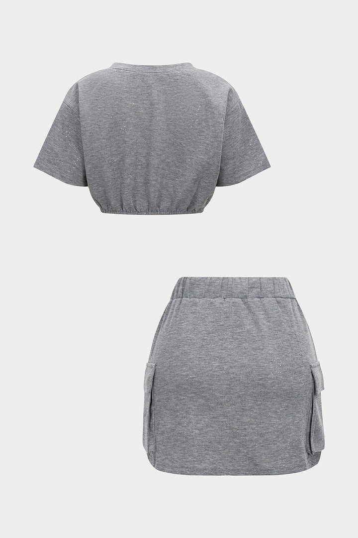 Cropped Loose T-Shirt And Skirt Set