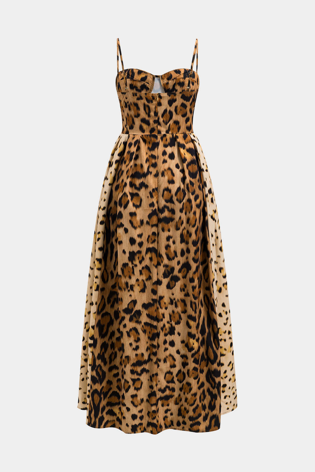 Leopard Print Ruched Bustier Slip Midi Dress