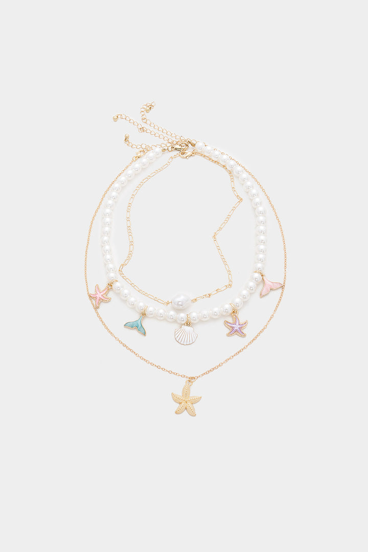 Seashell Multi-Layer Starfish Pendant Necklace Set