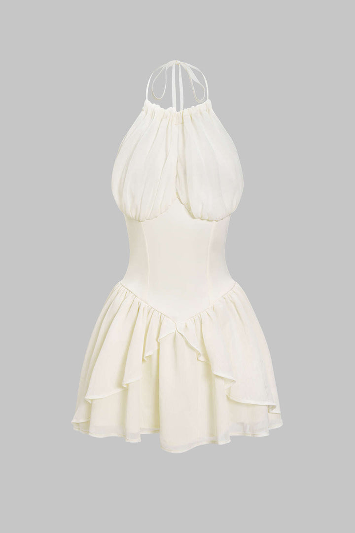 Chiffon Tie-Up Halter Neck Backless Sleeveless Mini Dress